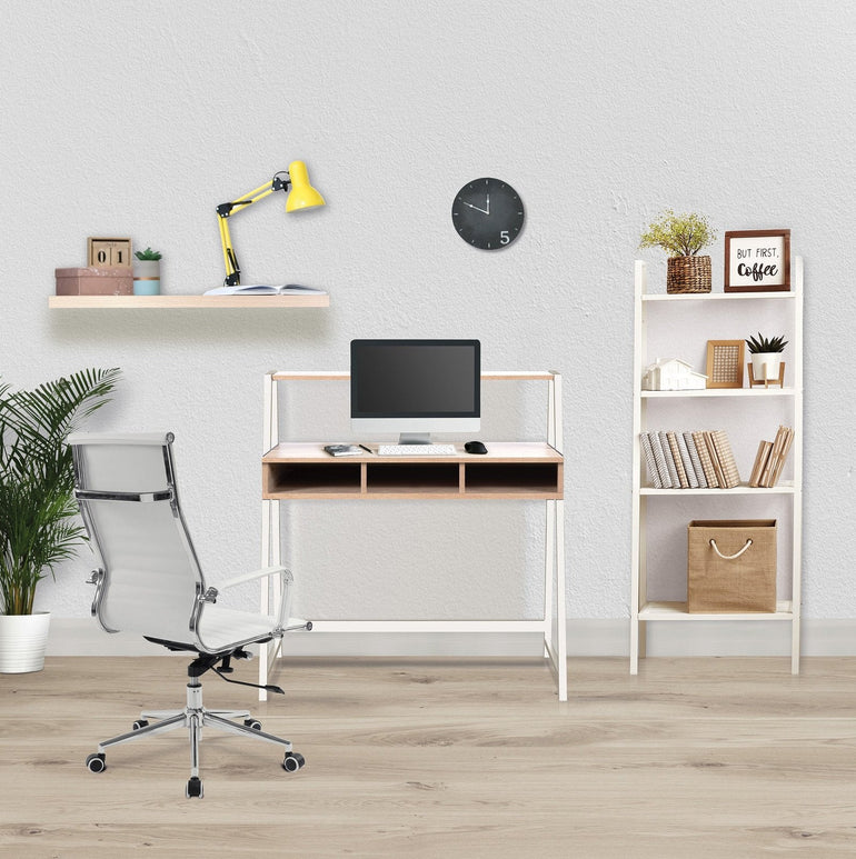 Compact Two Tier Workstation with Stylish Feature Frame and Upper Storage Shelf - Office Products Online