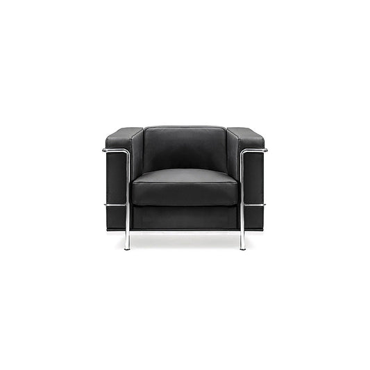 Contemporary Cubed Leather Faced Reception Chair with Stainless Steel Frame and Integrated Leg Supports - Black - Office Products Online
