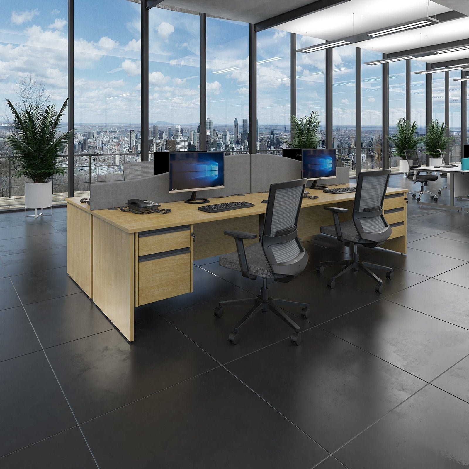 Contract 25 left hand ergonomic desk with 2 drawer pedestal and panel leg - Office Products Online