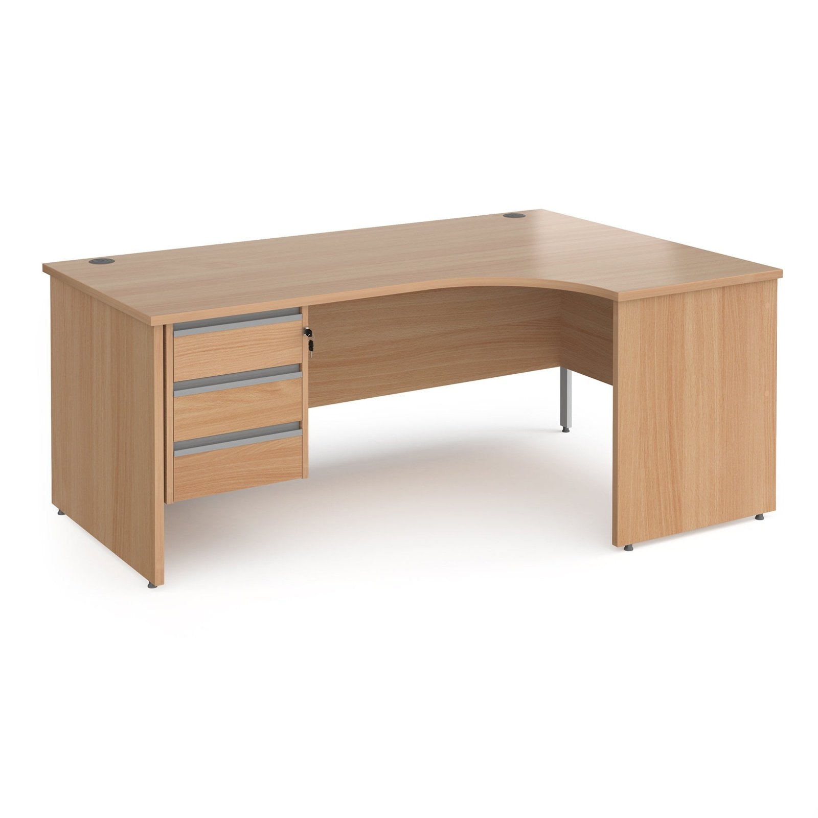 Contract 25 right hand ergonomic desk with 3 drawer pedestal and panel leg - Office Products Online