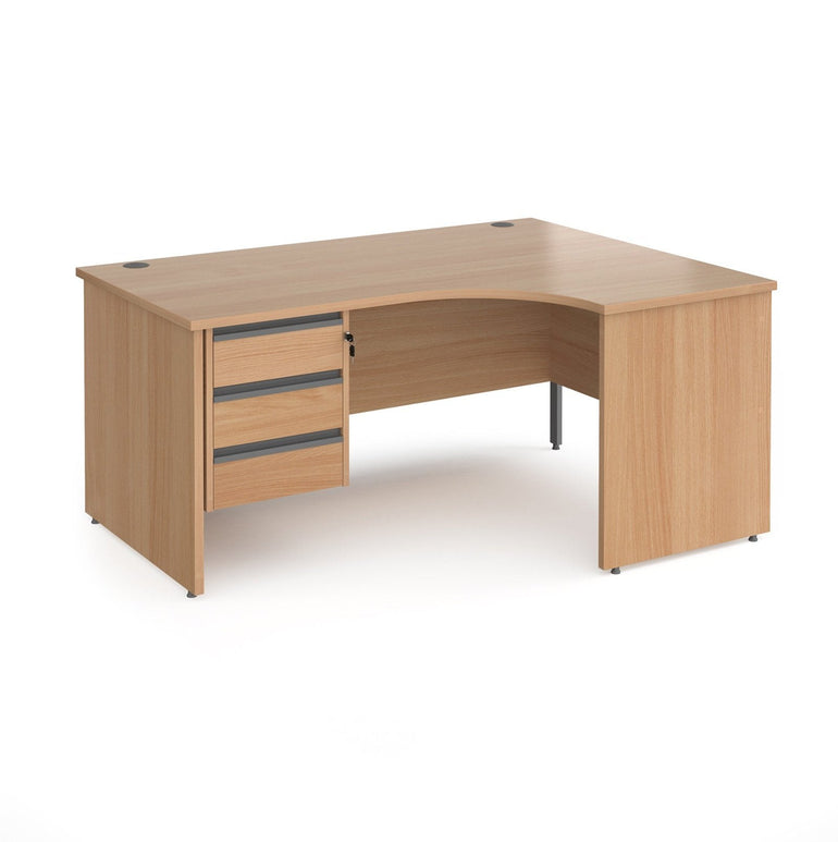 Contract 25 right hand ergonomic desk with 3 drawer pedestal and panel leg - Office Products Online