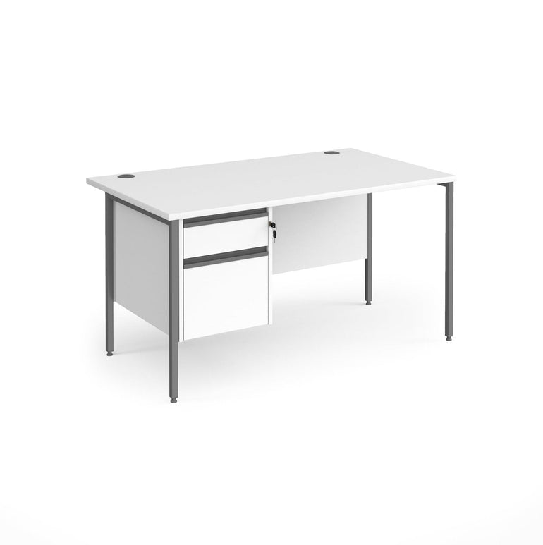 Contract 25 straight desk with 2 drawer pedestal and H-Frame leg - Office Products Online