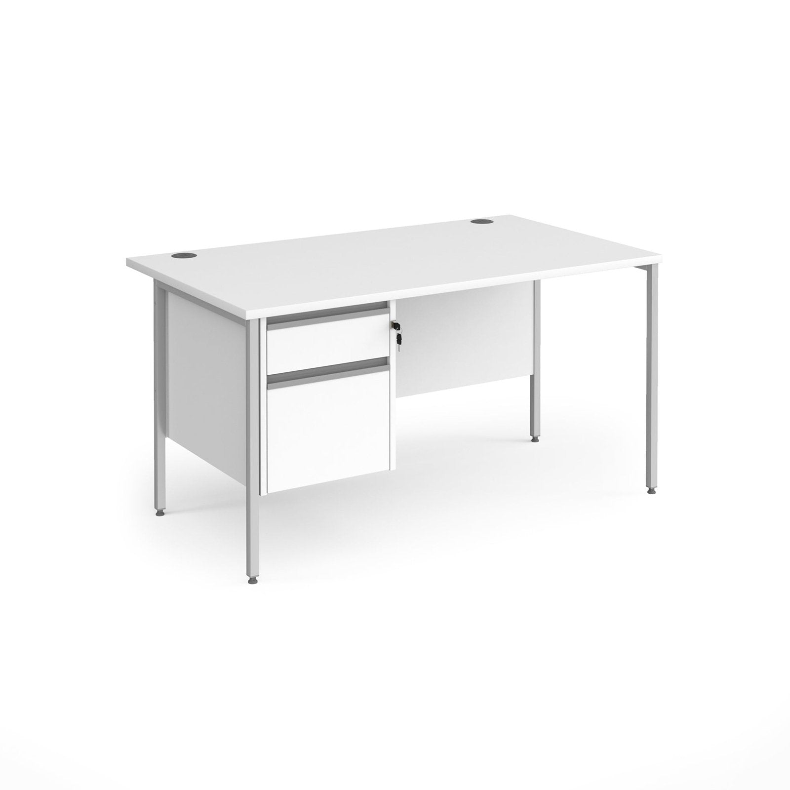 Contract 25 straight desk with 2 drawer pedestal and H-Frame leg - Office Products Online