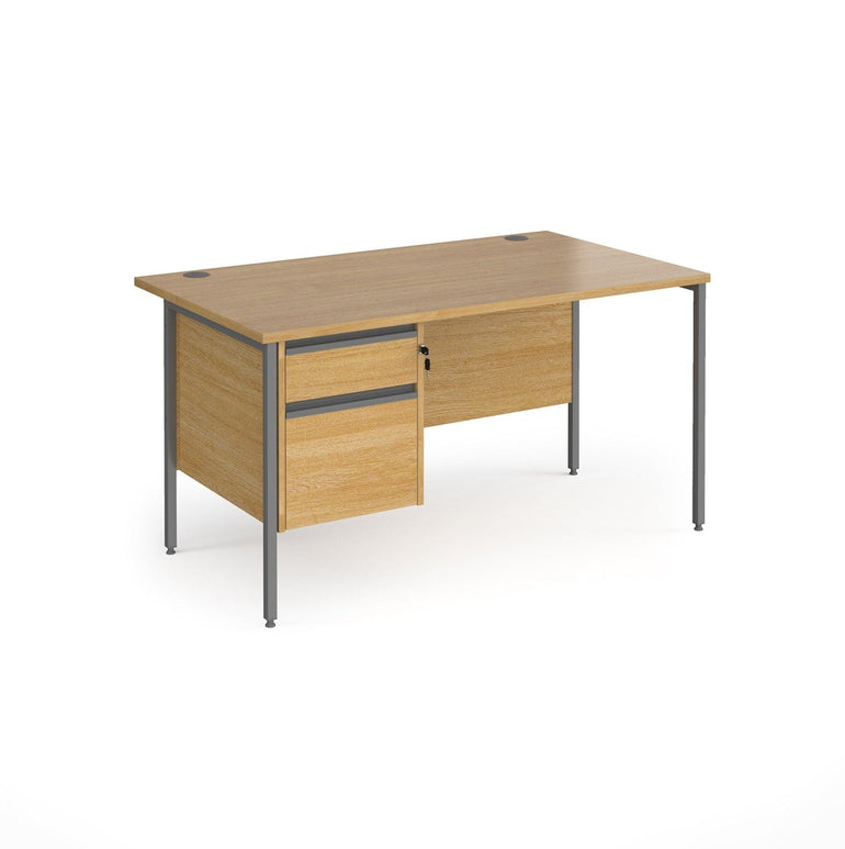 Contract 25 straight desk with 2 drawer pedestal and H-Frame leg - Office Products Online