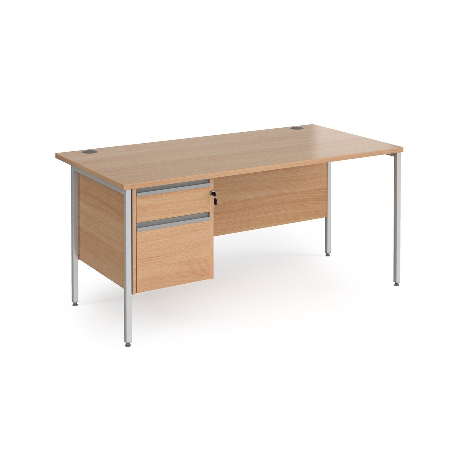 Contract 25 straight desk with 2 drawer pedestal and H-Frame leg - Office Products Online