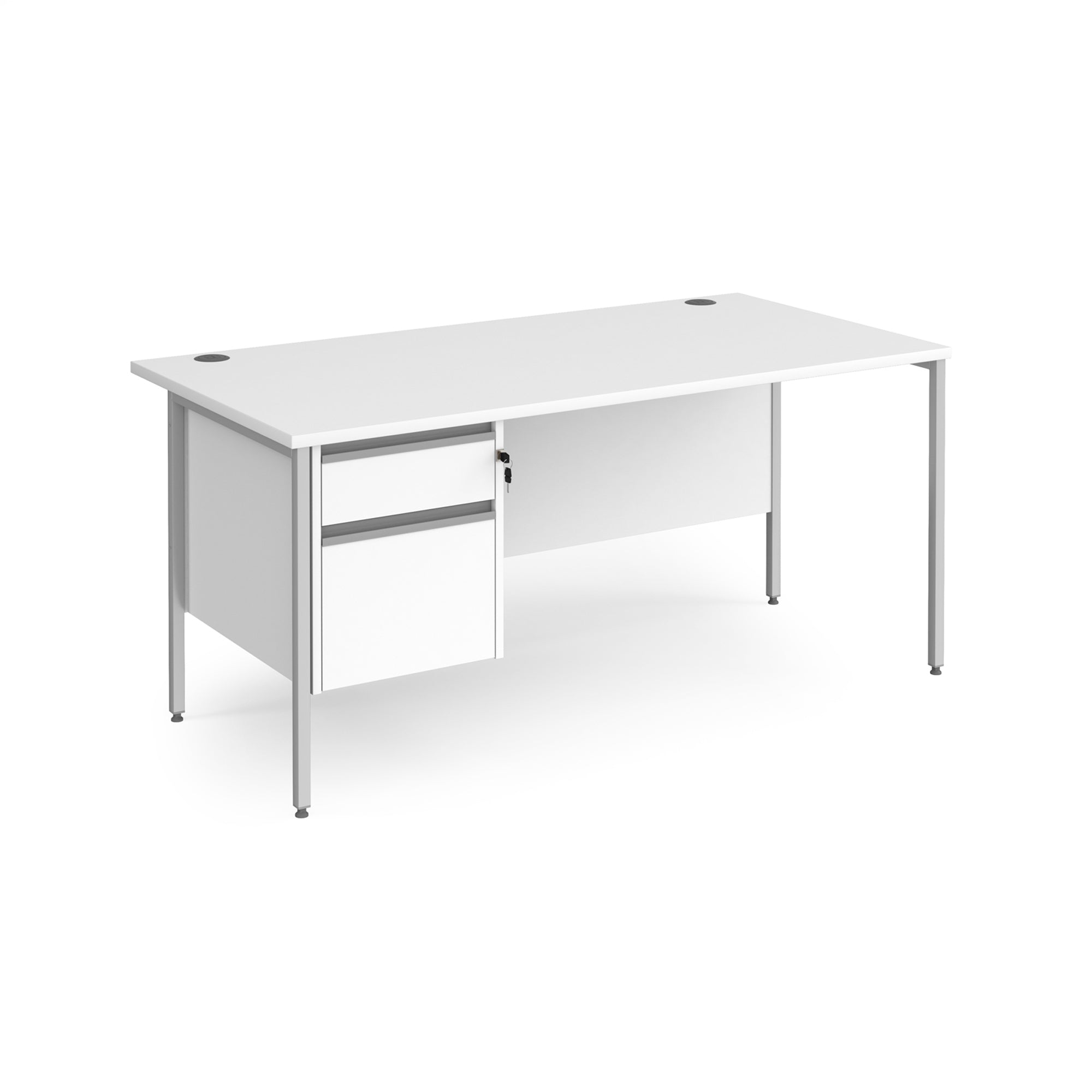 Contract 25 straight desk with 2 drawer pedestal and H-Frame leg - Office Products Online