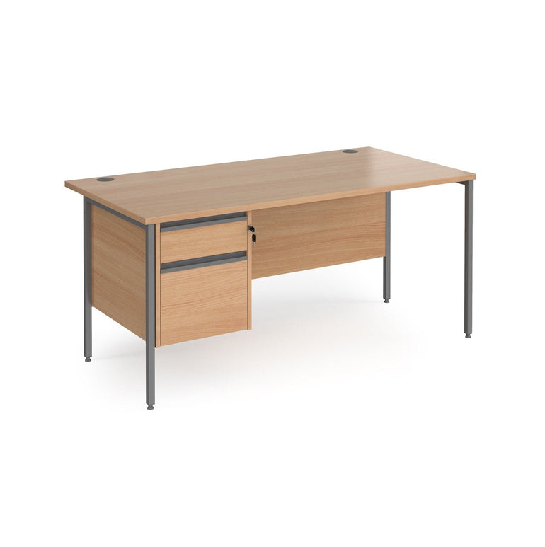 Contract 25 straight desk with 2 drawer pedestal and H-Frame leg - Office Products Online