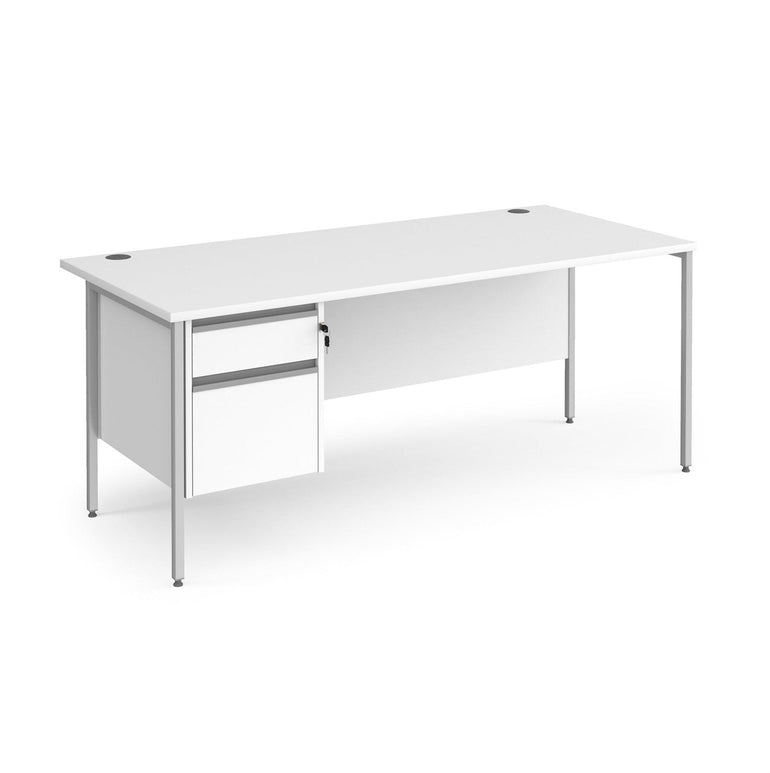 Contract 25 straight desk with 2 drawer pedestal and H-Frame leg - Office Products Online