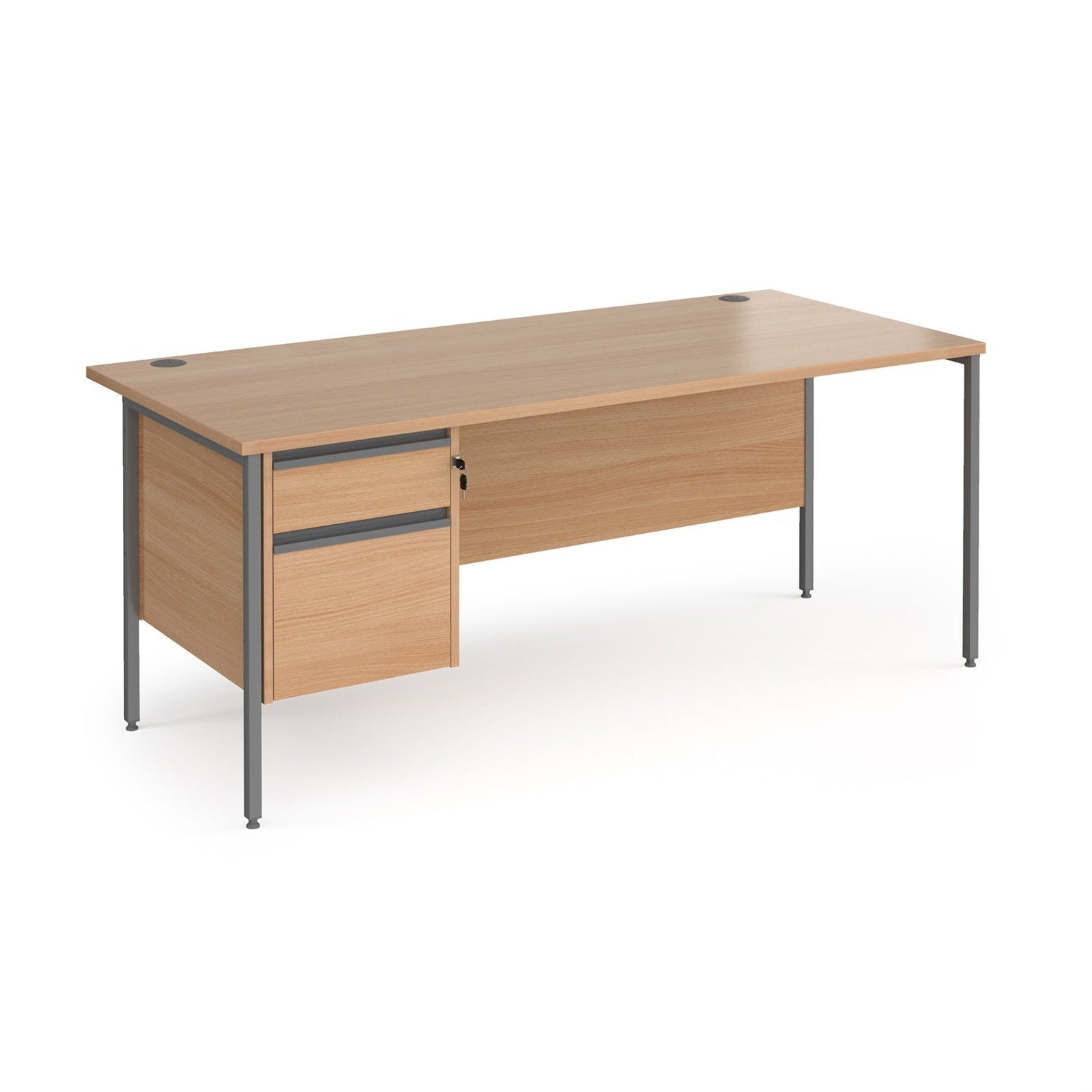 Contract 25 straight desk with 2 drawer pedestal and H-Frame leg - Office Products Online