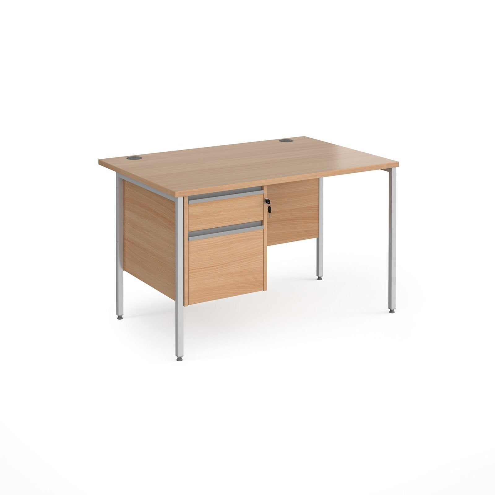 Contract 25 straight desk with 2 drawer pedestal and H-Frame leg - Office Products Online