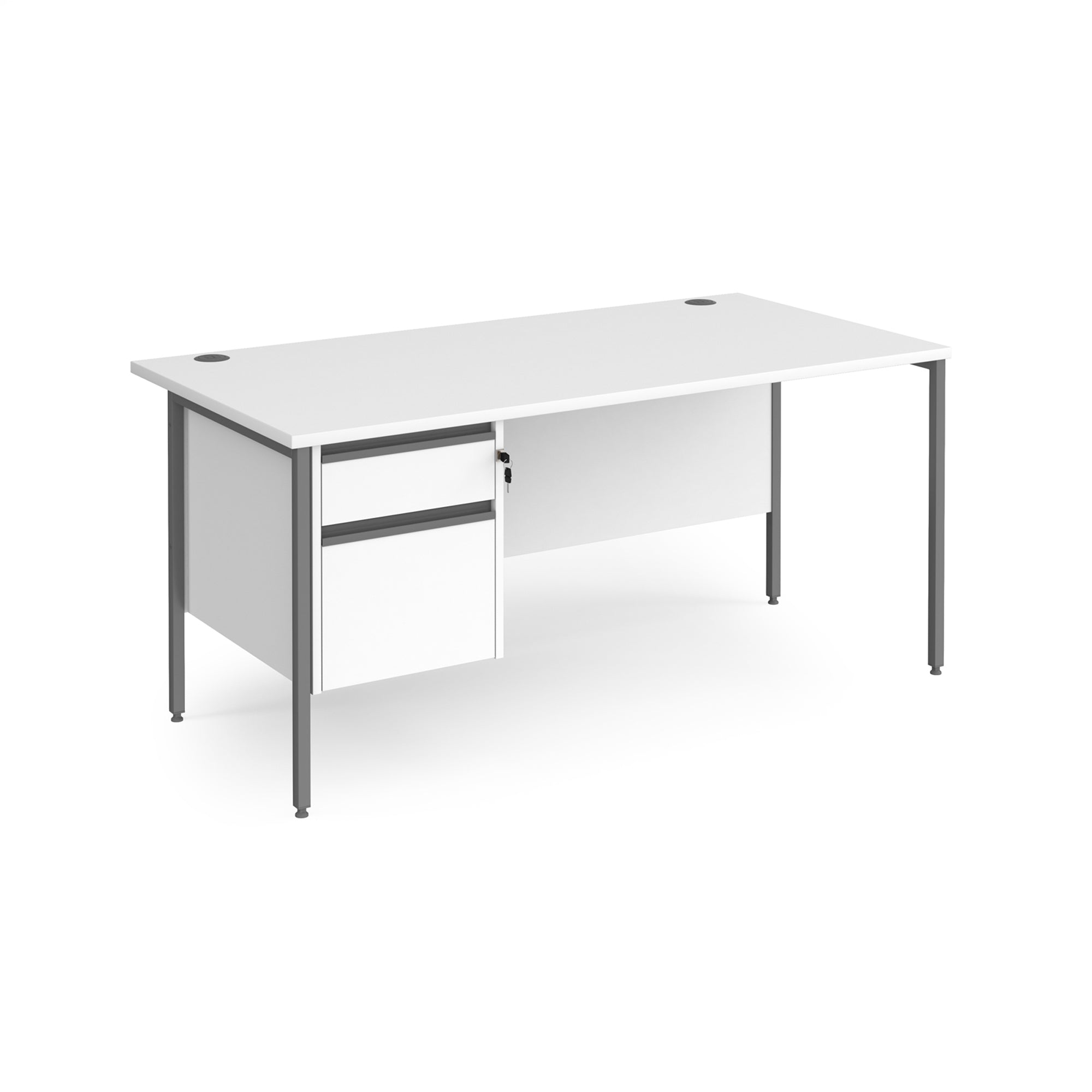 Contract 25 straight desk with 2 drawer pedestal and H-Frame leg - Office Products Online