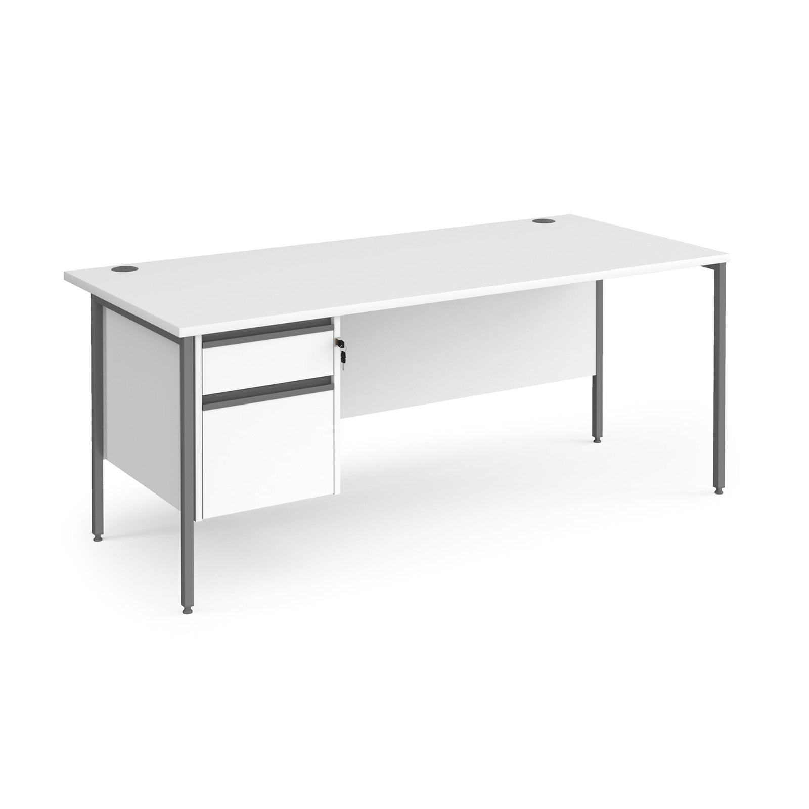 Contract 25 straight desk with 2 drawer pedestal and H-Frame leg - Office Products Online