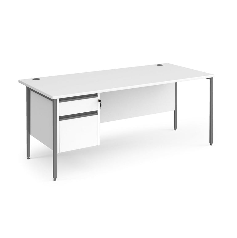 Contract 25 straight desk with 2 drawer pedestal and H-Frame leg - Office Products Online