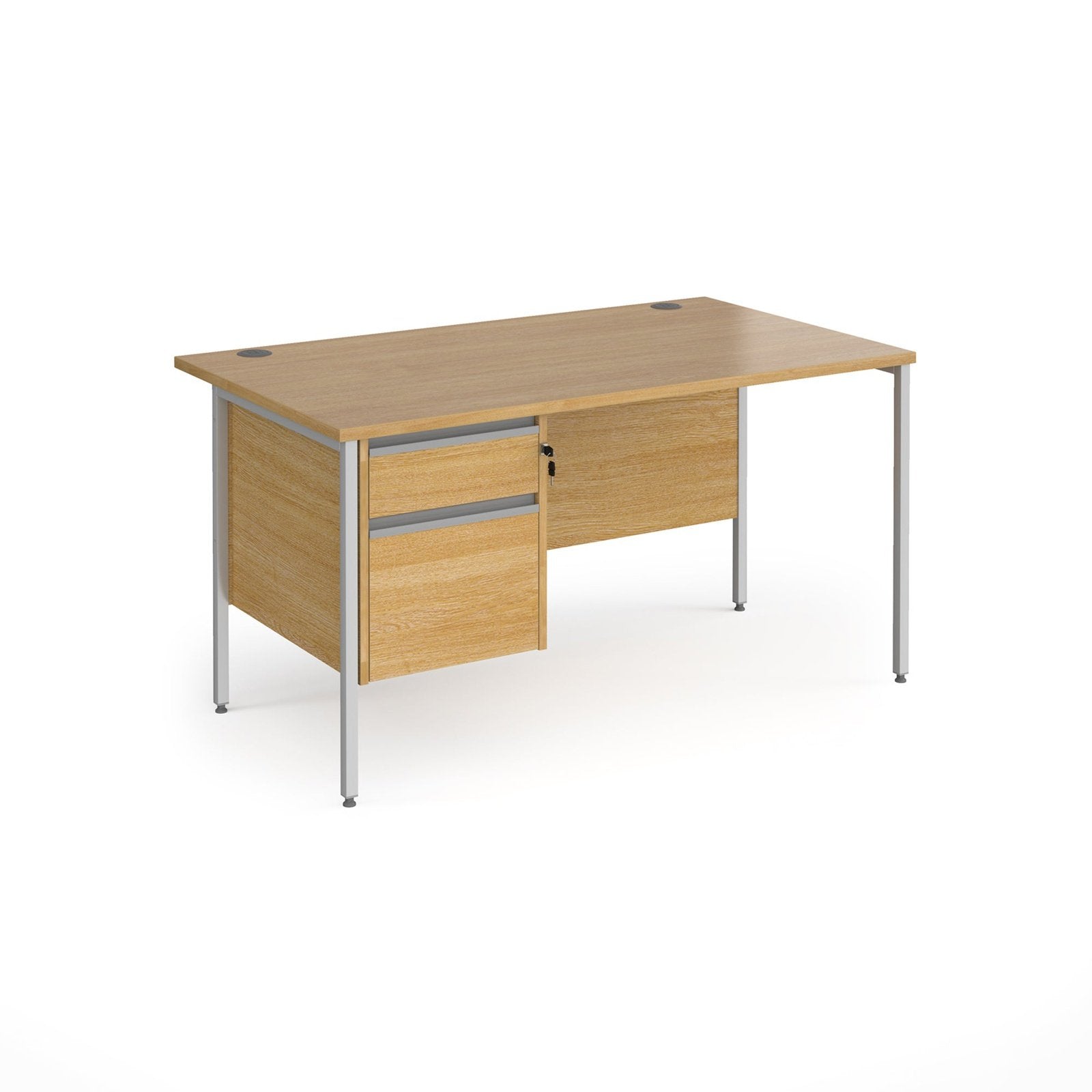 Contract 25 straight desk with 2 drawer pedestal and H-Frame leg - Office Products Online