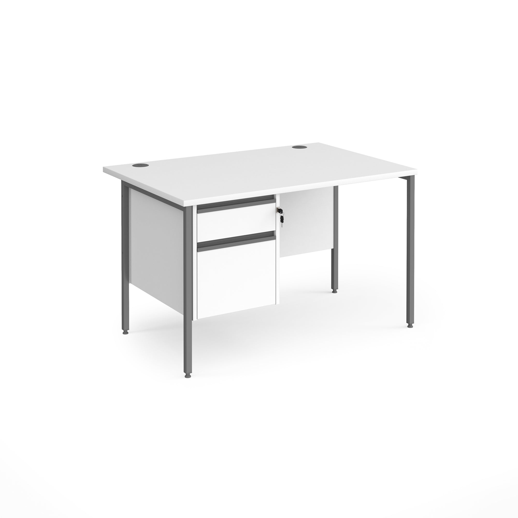 Contract 25 straight desk with 2 drawer pedestal and H-Frame leg - Office Products Online