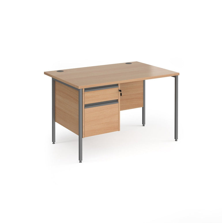 Contract 25 straight desk with 2 drawer pedestal and H-Frame leg - Office Products Online