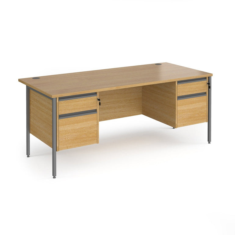 Contract 25 straight desk with 2 drawer pedestals and H-Frame leg - Office Products Online
