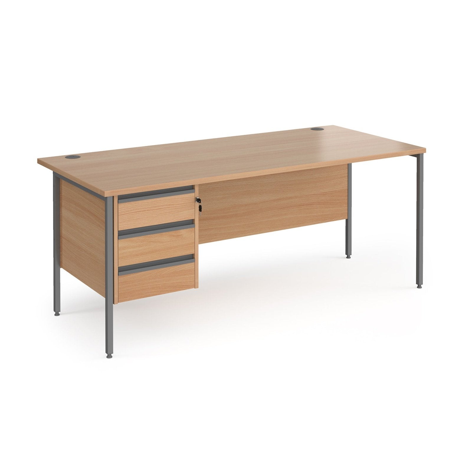 Contract 25 straight desk with 3 drawer pedestal and H-Frame leg - Office Products Online