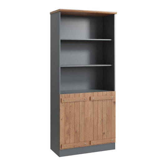 Cottage Living Door Bookcase Cabinet Wotan Oak Dark Grey allhomely
