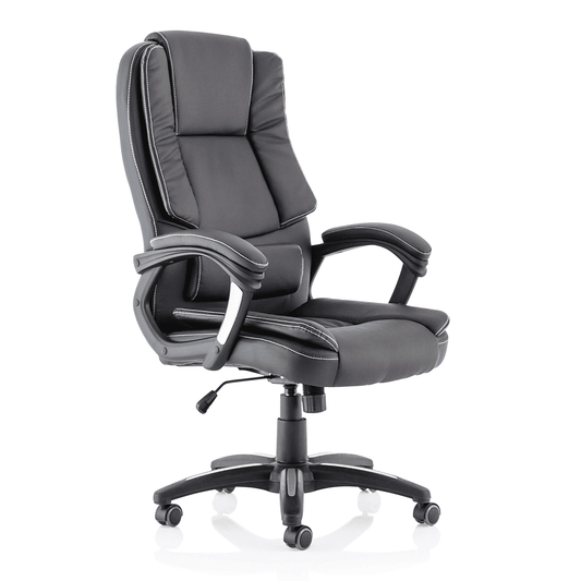 Dakota High Back Executive Office Chair - Black Leather, Fixed Arms, Metal & Plastic Frame, 120kg Capacity, 8hr Usage, 1yr Warranty (660x710x1180-1280mm)