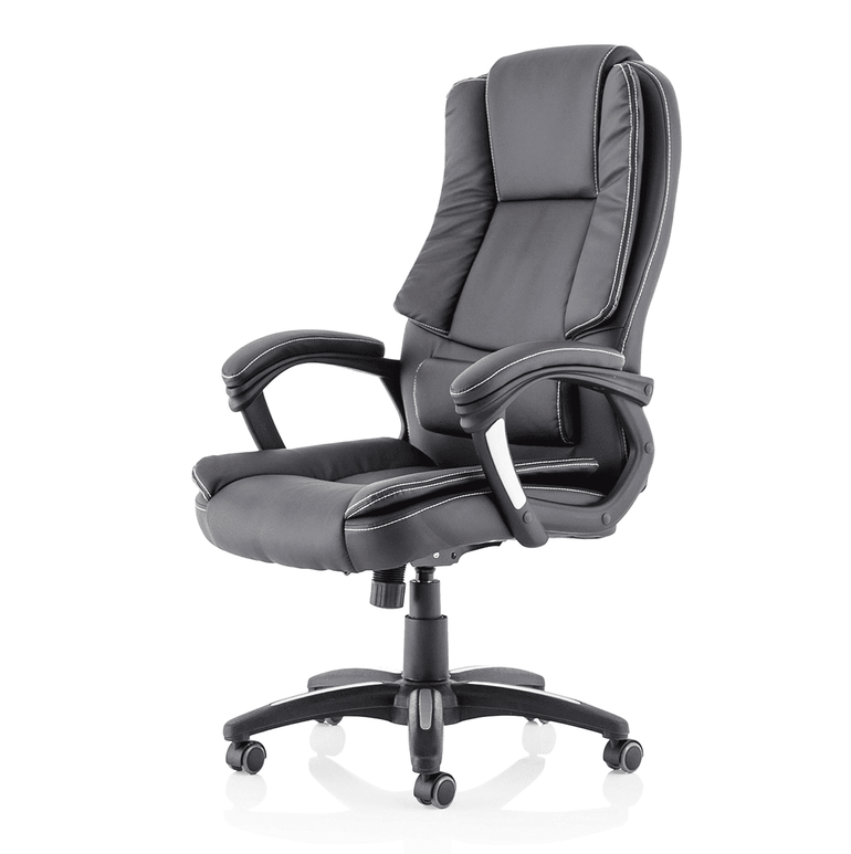 Dakota High Back Executive Office Chair - Black Leather, Fixed Arms, Metal & Plastic Frame, 120kg Capacity, 8hr Usage, 1yr Warranty (660x710x1180-1280mm)