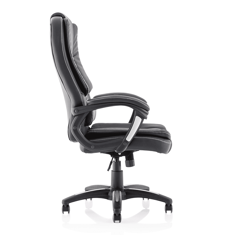 Dakota High Back Executive Office Chair - Black Leather, Fixed Arms, Metal & Plastic Frame, 120kg Capacity, 8hr Usage, 1yr Warranty (660x710x1180-1280mm)