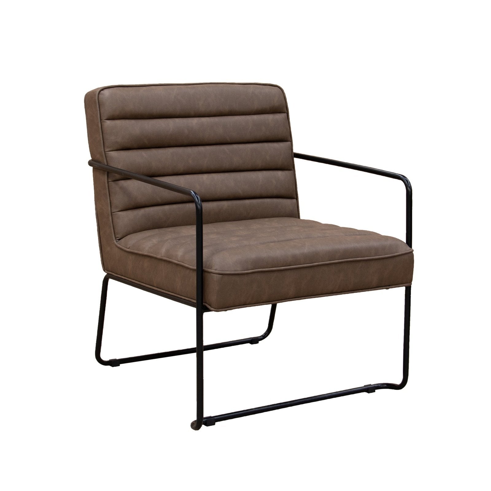 Decco ribbed lounge chair with black metal frame - brown leather - Office Products Online