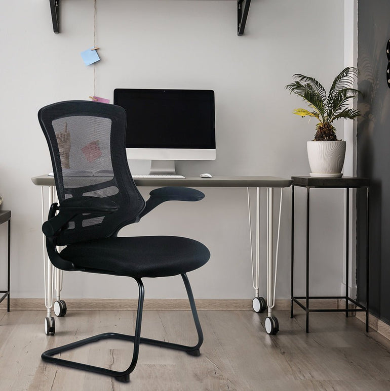 Designer Medium Back Mesh Cantilever Chair with Shell, Black Frame and Folding Arms - Office Products Online