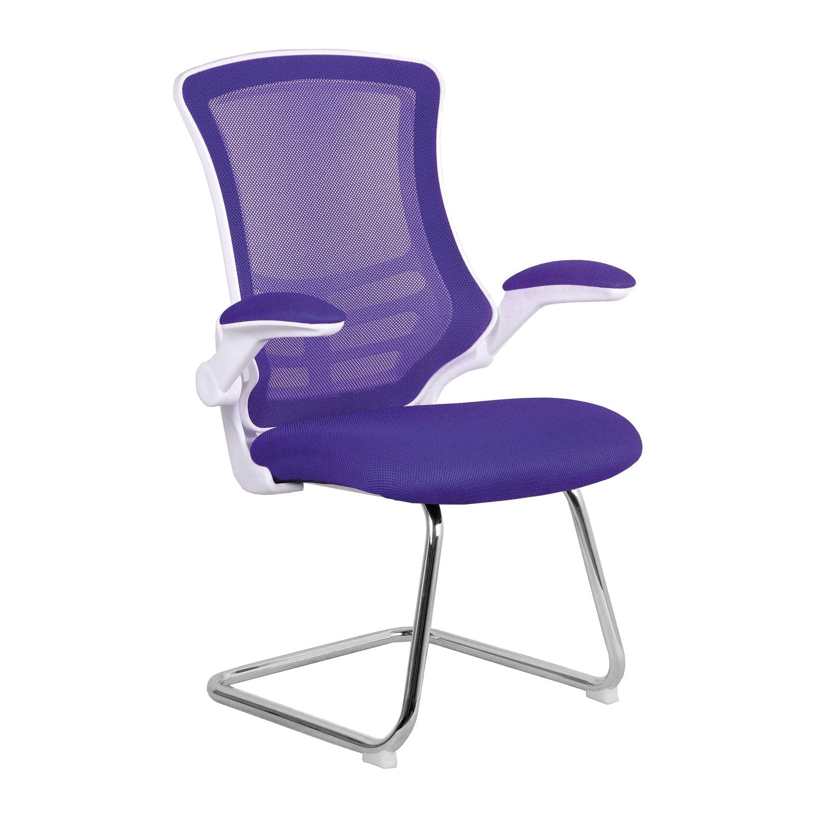 Designer Medium Back Mesh Cantilever Chair with White Shell, Chrome Frame and Folding Arms - Office Products Online