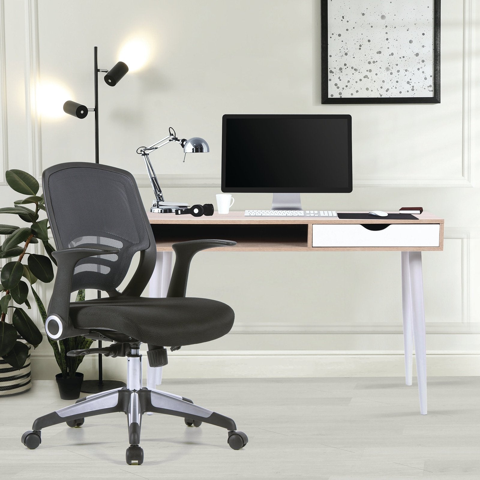 Designer Medium Task Chair with Folding Arms and Stylish Back Panelling - Office Products Online