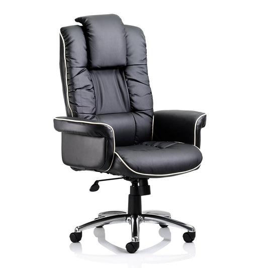 Chelsea High Back Executive Office Chair - Soft Leather, Chrome Frame, Fixed Arms, 110kg Capacity, 8hr Usage, Gas Height & Tilt Adjustments