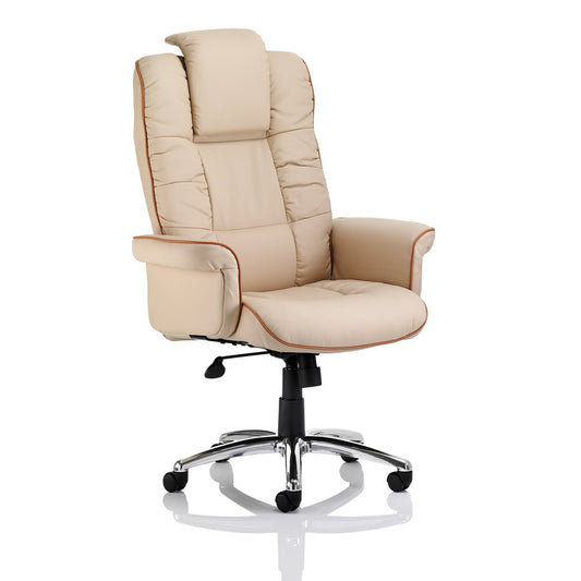 Chelsea High Back Executive Office Chair - Soft Leather, Chrome Frame, Fixed Arms, 110kg Capacity, 8hr Usage, Gas Height & Tilt Adjustments