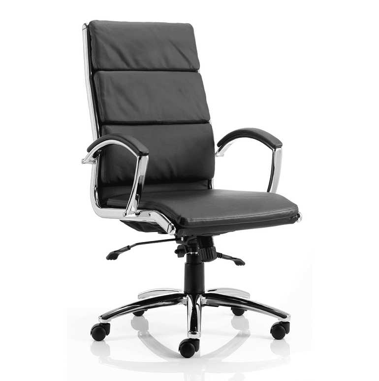 Classic Executive High Back Office Chair with Arms - Soft Bonded Leather, Chrome Frame, 125kg Capacity, 8hr Usage, 2yr Mechanism & 1yr Fabric Guarantee