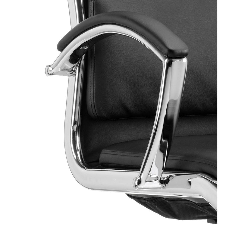 Classic Medium Back Cantilever Visitor Chair with Arms - Soft Bonded Leather, Chrome Metal Frame, 115kg Capacity, 8hr Usage, 2yr Guarantee