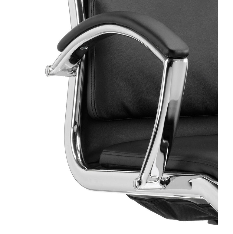 Classic Executive High Back Office Chair with Arms - Soft Bonded Leather, Chrome Frame, 125kg Capacity, 8hr Usage, 2yr Mechanism & 1yr Fabric Guarantee