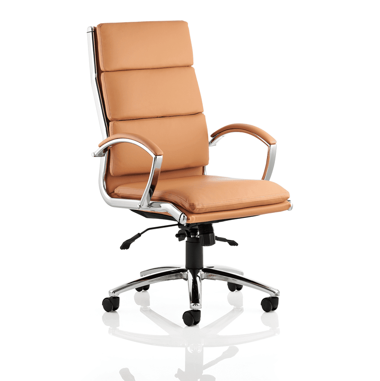 Classic Executive High Back Office Chair with Arms - Soft Bonded Leather, Chrome Frame, 125kg Capacity, 8hr Usage, 2yr Mechanism & 1yr Fabric Guarantee