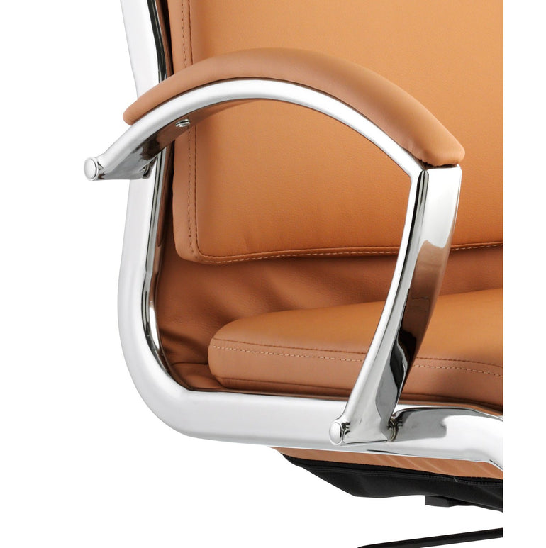 Classic Medium Back Cantilever Visitor Chair with Arms - Soft Bonded Leather, Chrome Metal Frame, 115kg Capacity, 8hr Usage, 2yr Guarantee