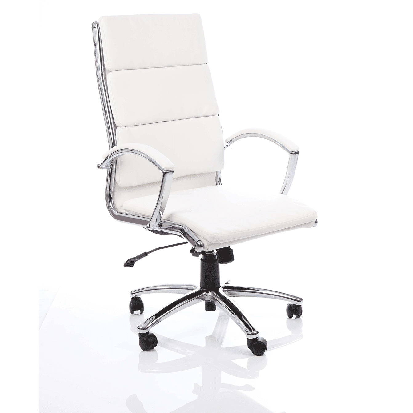 Classic Executive High Back Office Chair with Arms - Soft Bonded Leather, Chrome Frame, 125kg Capacity, 8hr Usage, 2yr Mechanism & 1yr Fabric Guarantee