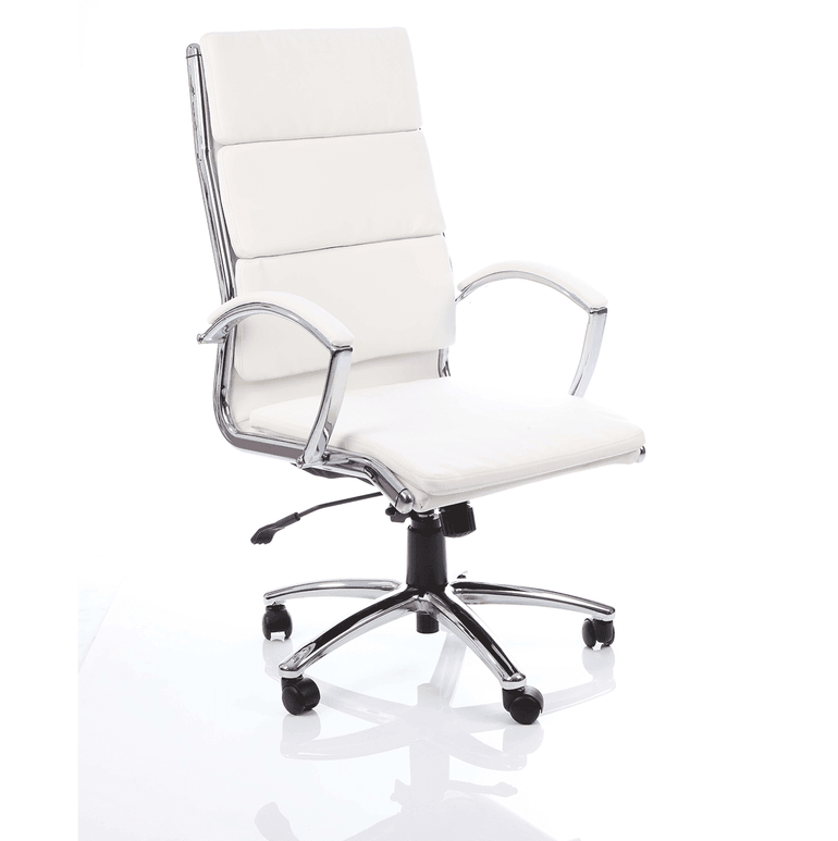 Classic Executive High Back Office Chair with Arms - Soft Bonded Leather, Chrome Frame, 125kg Capacity, 8hr Usage, 2yr Mechanism & 1yr Fabric Guarantee