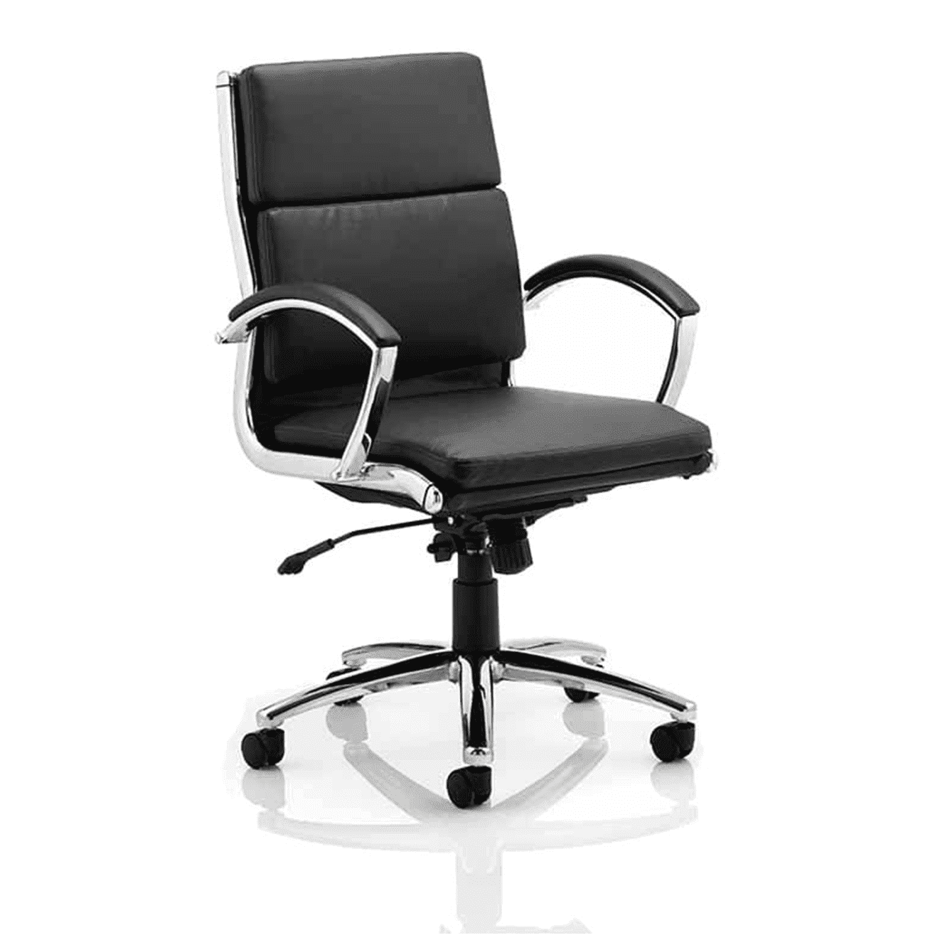 Classic Executive High Back Office Chair with Arms - Soft Bonded Leather, Chrome Frame, 125kg Capacity, 8hr Usage, 2yr Mechanism & 1yr Fabric Guarantee