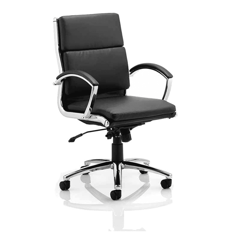 Classic Executive High Back Office Chair with Arms - Soft Bonded Leather, Chrome Frame, 125kg Capacity, 8hr Usage, 2yr Mechanism & 1yr Fabric Guarantee