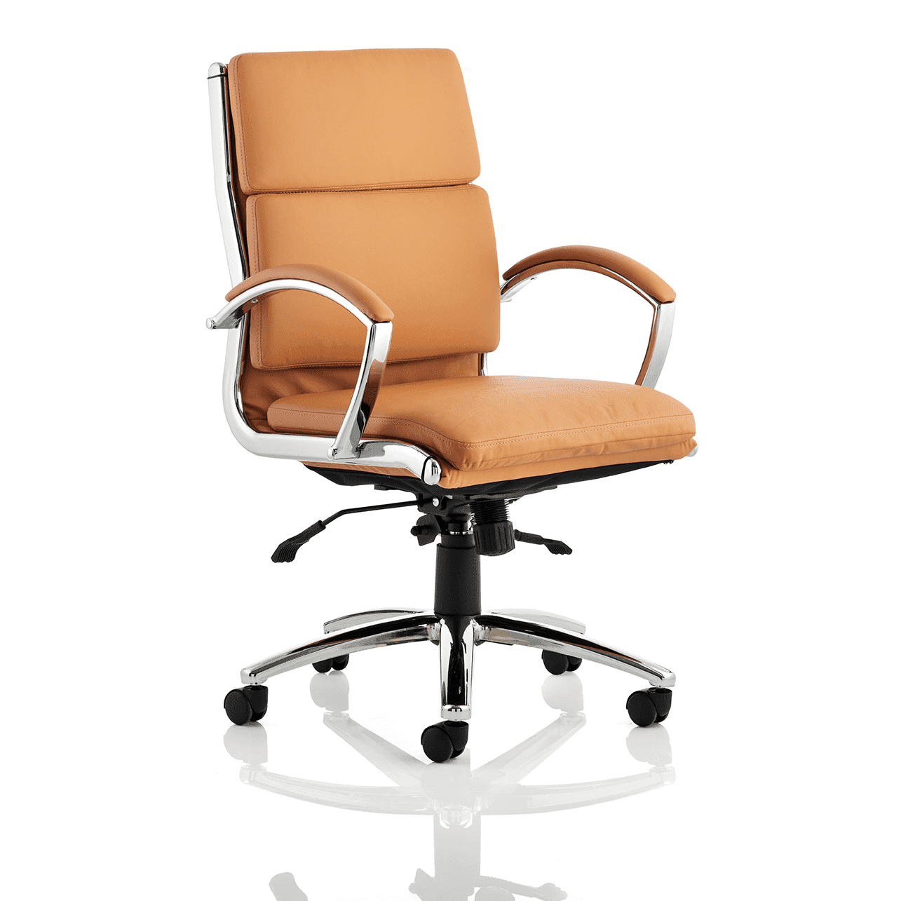 Classic Executive High Back Office Chair with Arms - Soft Bonded Leather, Chrome Frame, 125kg Capacity, 8hr Usage, 2yr Mechanism & 1yr Fabric Guarantee