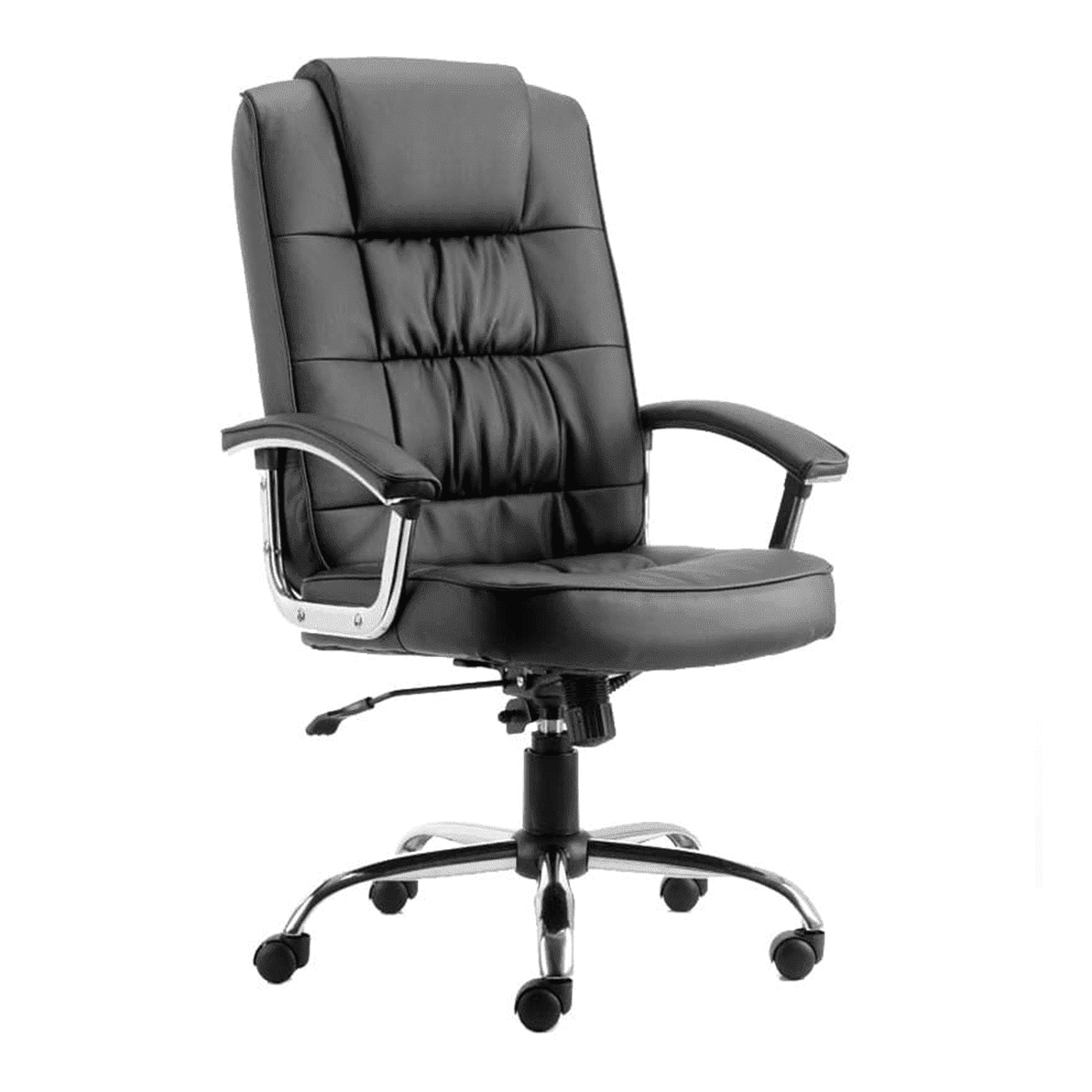 Moore Deluxe High Back Executive Office Chair - Black, Soft Bonded Leather, Chrome Frame, Fixed Arms, 125kg Capacity, 8hr Usage - Flat Packed