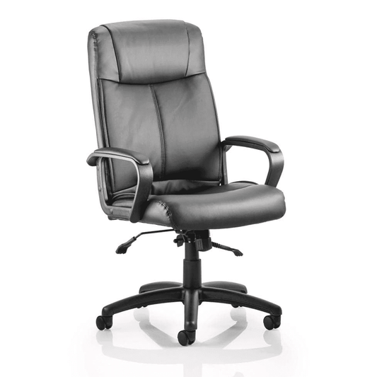 Plaza High Back Executive Black Leather Office Chair - Soft Bonded Leather, Fixed Arms, Gas Height Adjustment, 125kg Capacity, 8hr Usage