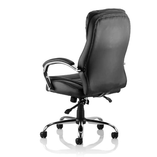 Rocky Executive High Back Black Leather Office Chair with Arms - Chrome Frame, 125kg Capacity, 8hr Usage, Gas Height Adjustment