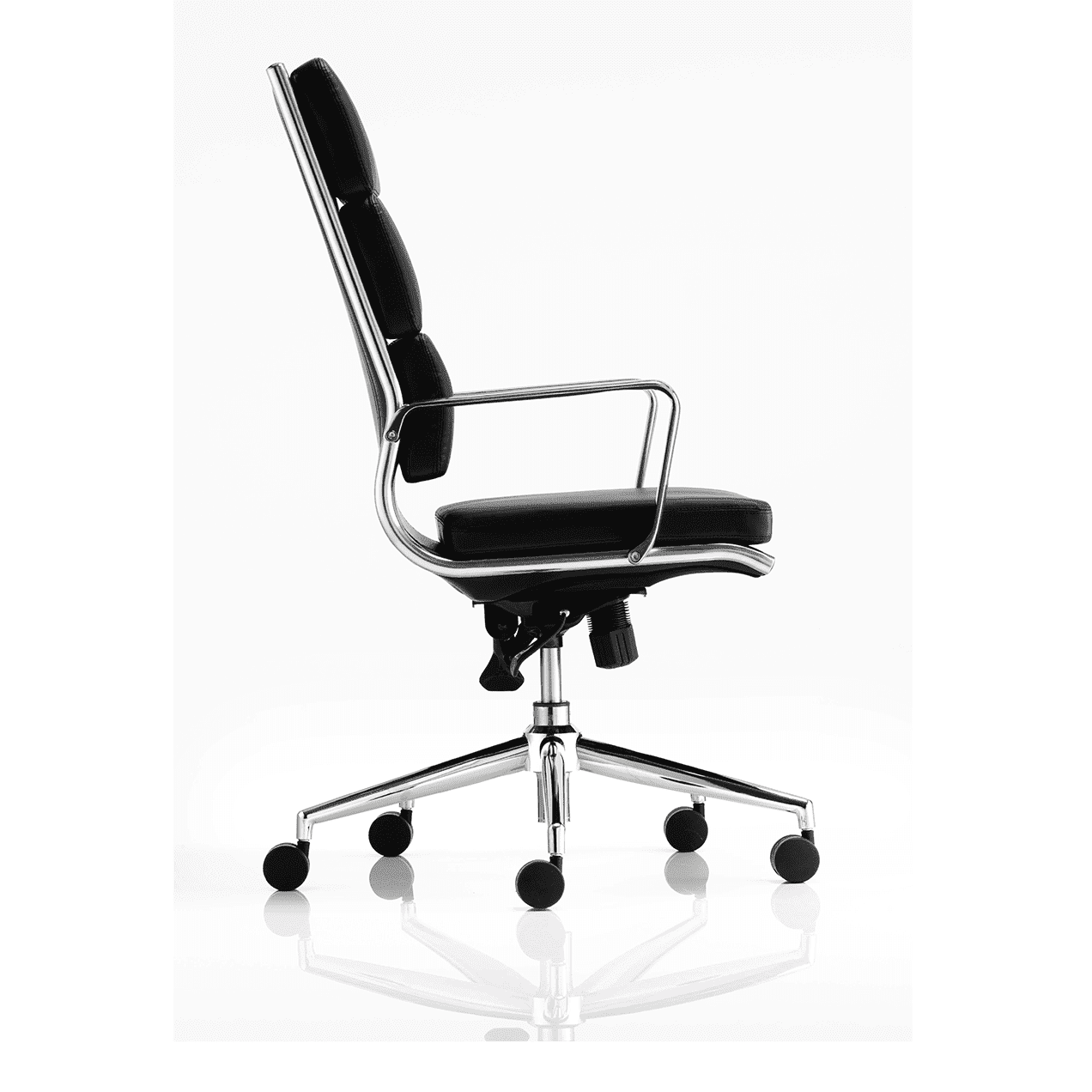 Savoy High Back Executive Office Chair - Black Leather, Chrome Frame, Fixed Arms, 110kg Capacity, 8hr Usage, Gas Height & Tilt Adjustment