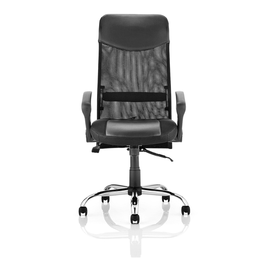 Vegas High Back Executive Office Chair - Black Soft Bonded Leather, Fixed Arms, Chrome Metal Frame, 125kg Capacity, 8hr Usage, Lumbar Support