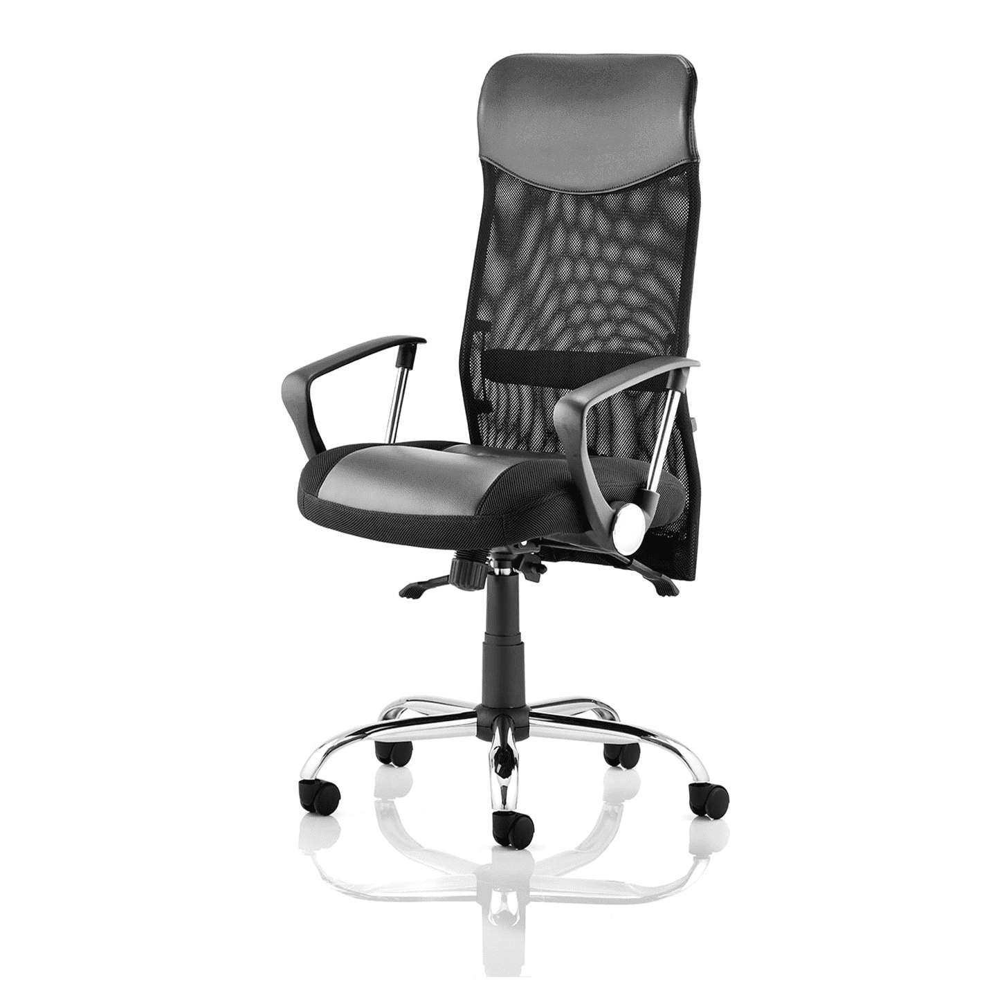 Vegas High Back Executive Office Chair - Black Soft Bonded Leather, Fixed Arms, Chrome Metal Frame, 125kg Capacity, 8hr Usage, Lumbar Support