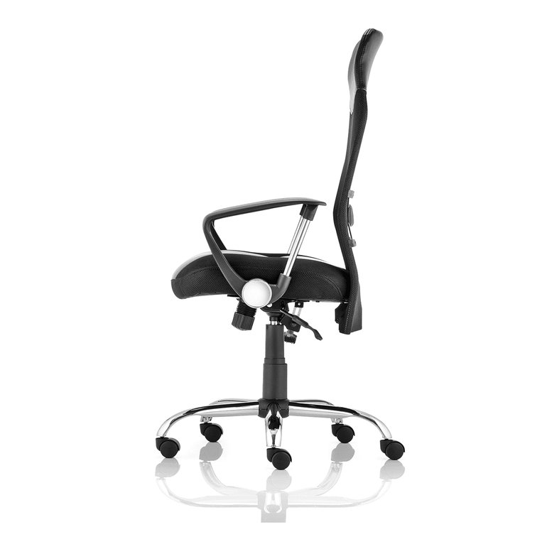 Vegas High Back Executive Office Chair - Black Soft Bonded Leather, Fixed Arms, Chrome Metal Frame, 125kg Capacity, 8hr Usage, Lumbar Support