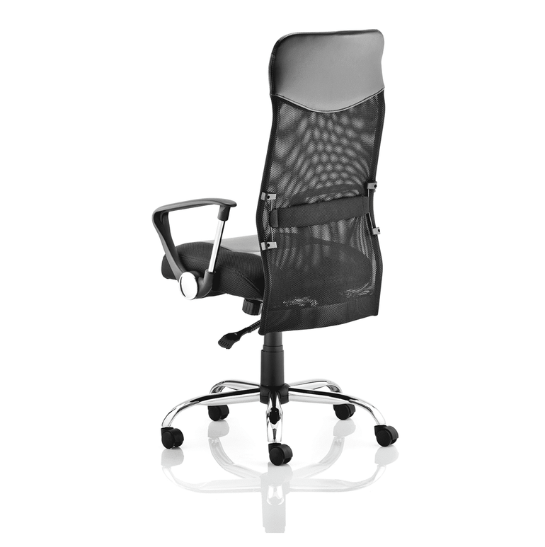 Vegas High Back Executive Office Chair - Black Soft Bonded Leather, Fixed Arms, Chrome Metal Frame, 125kg Capacity, 8hr Usage, Lumbar Support